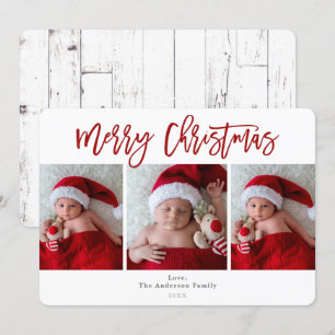 Invitation Red Joyeux Noël White Wood Holiday Photo