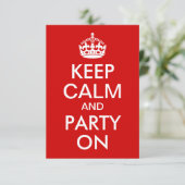 Invitation Red Keep Calm et la fête à l'anniversaire (Debout devant)