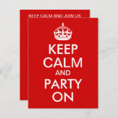 Invitation Red Keep Calm et la fête à l'anniversaire (Devant / Derrière)