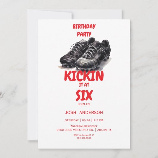 Invitation Red Kickin it Soccer Anniversaire (Devant)