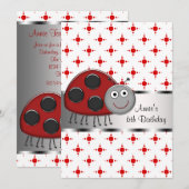 Invitation Red Ladybug Girls 6th Birthday Party (Devant / Derrière)