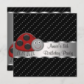 Invitation Red Ladybug Girls 8th Birthday Party (Devant / Derrière)