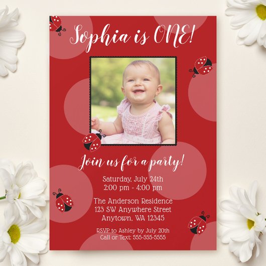 Invitation Red Ladybug Polka Dot Anniversaire Photo Invitatio