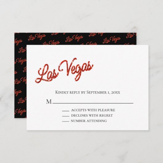 Invitation Red Las Vegas Sparkles Wedding RSVP (Devant / Derrière)
