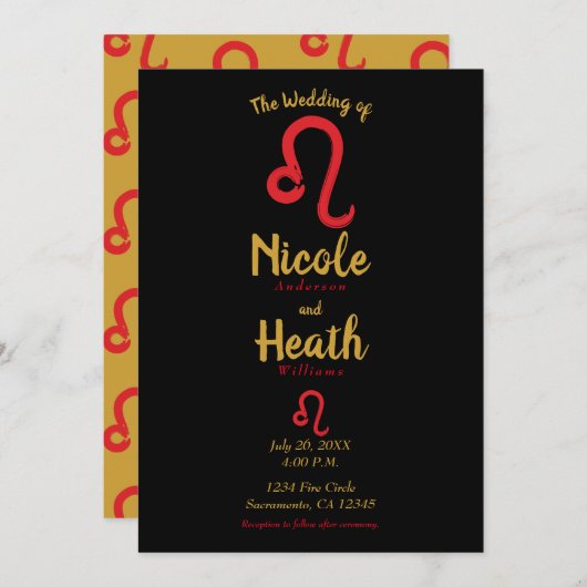Invitation Red LEO Zodiac Astrologie Juillet Août Mariage (Devant / Derrière)