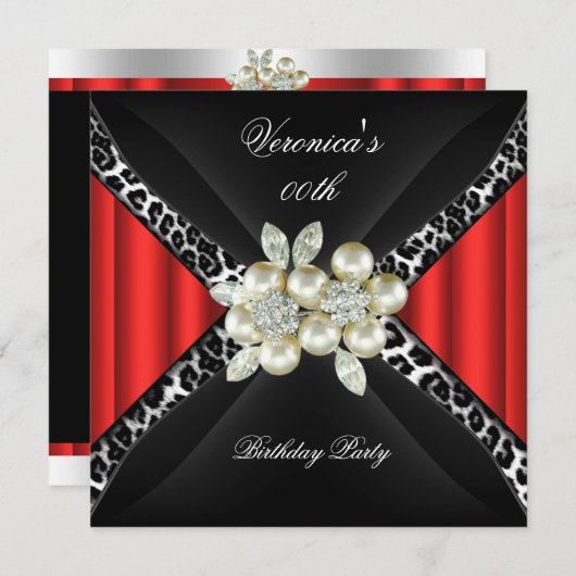 Invitation Red Leopard Pearl Diamond (Devant / Derrière)