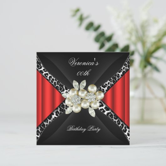 Invitation Red Leopard Pearl Diamond (Debout devant)