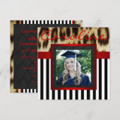 Invitation Red Leopard Stripes Grad Photo Invite (Devant / Derrière)