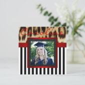 Invitation Red Leopard Stripes Grad Photo Invite (Debout devant)