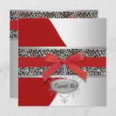 Invitation Red Leopard Sweet 16 Anniversaire (Devant / Derrière)