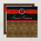 Invitation Red Leopard Sweet sixteen (Devant / Derrière)