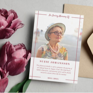 Invitation Red Lines In Loving Memory Photo Announcement