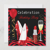 Invitation Red Lipstick Parties scintillant Zebra Anniversair (Devant)