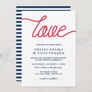 Invitation Red Love Preppy Mariage bleu