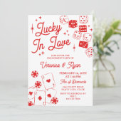 Invitation Red Lucky In Love Dice & Cards Engagement Party (Debout devant)