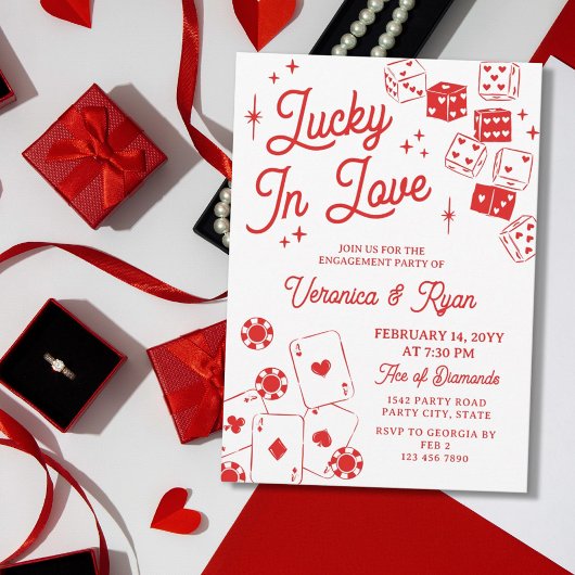 Invitation Red Lucky In Love Dice & Cards Engagement Party