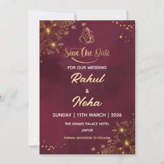 Invitation Red Luxury Indian Save the Date Card