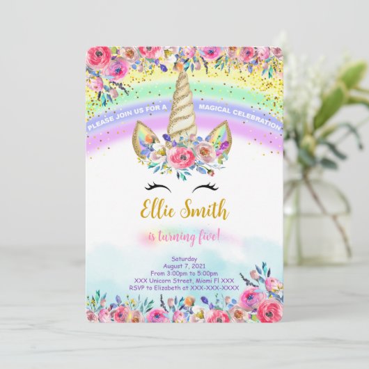 Invitation Red Magical Unicorn (Debout devant)