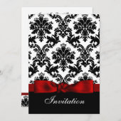 Invitation Red mariage damassé ruban imprimé (Devant / Derrière)