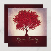 Invitation Red maroon coeur feuilles mariage (Devant / Derrière)