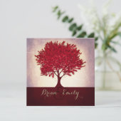 Invitation Red maroon coeur feuilles mariage (Debout devant)