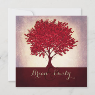 Invitation Red maroon coeur feuilles mariage