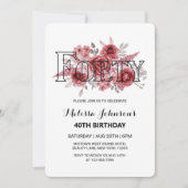 Invitation Red Marron Rose verdure Floral 40e anniversaire (Devant)