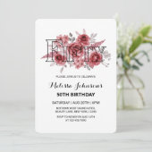 Invitation Red Marron Rose Verdure Floral 50e anniversaire (Debout devant)