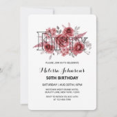 Invitation Red Marron Rose Verdure Floral 50e anniversaire (Devant)