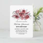 Invitation Red Marron Rose Verdure Floral 60e anniversaire (Debout devant)