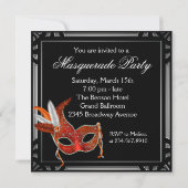 Invitation Red Mask Black Red Masquerade Party (Dos)