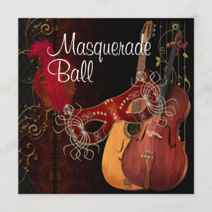Invitation Red Mask Musical Instruments Masquerade Ball Invi