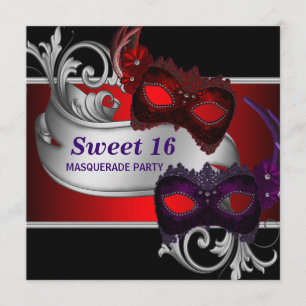 Invitation Red Mask Sweet 16 Masquerade Party