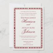Invitation Red Merlot Harlequin Checkered Wedding (Devant)