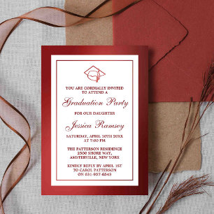 Invitation Red Metallic Graduation Casquette Graduation Party