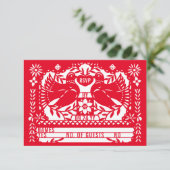 Invitation Red Mexican Fantail Doves Papel Picado RSVP (Debout devant)