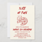 Invitation Red Minimal Slice of Fun Pizza Birthday (Devant)