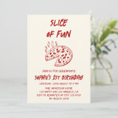 Invitation Red Minimal Slice of Fun Pizza Birthday (Debout devant)