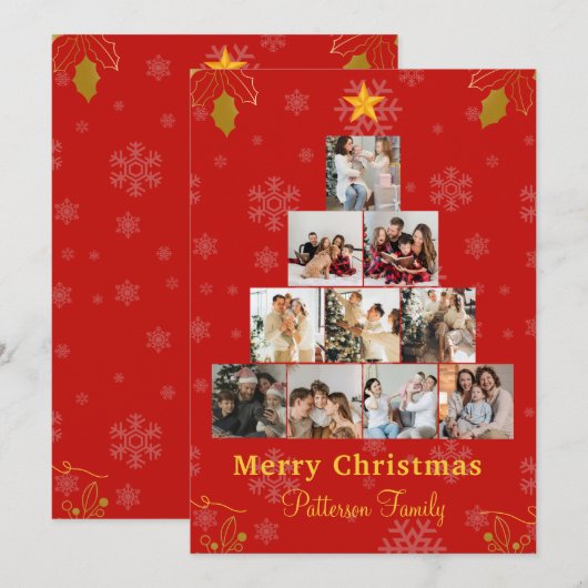 Invitation Red Minimalist Joyeux Noël Photo Collage (Devant / Derrière)