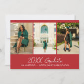 Invitation Red Minimalist Photo Collage Party Graduation (Devant)