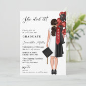 Invitation Red Minimalist Photo Elle L'A Fait Diplôme (Debout devant)