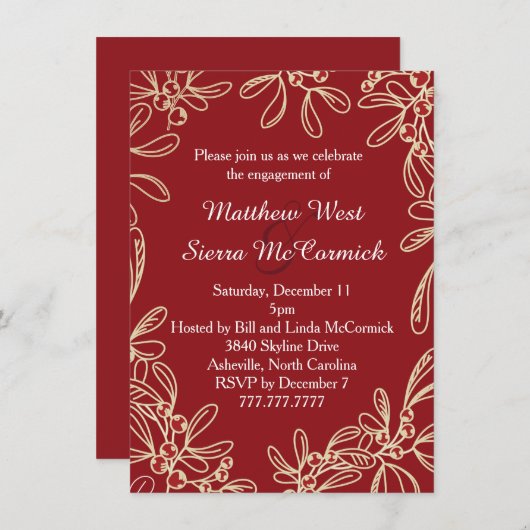 Invitation Red Mistletoe Holiday Party (Devant / Derrière)