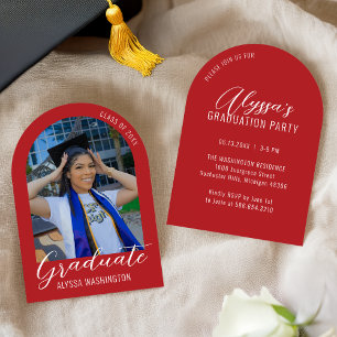 Invitation Red Modern Arch Photo Graduation Party
