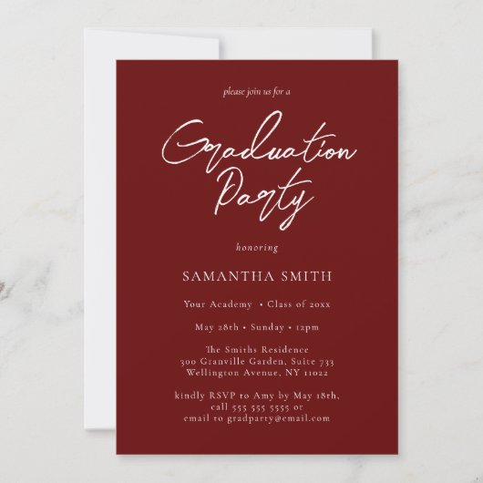 Invitation Red Modern Calligraphy Script Graduation Party (Devant)