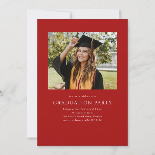 Invitation Red Modern Elegant Script Photo Graduation Party (Dos)