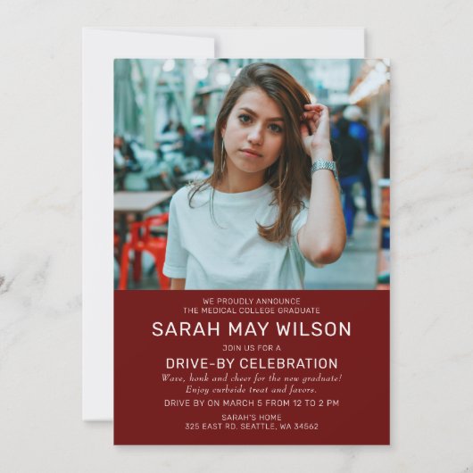 Invitation Red Modern Script Graduate Deux Photos Conduite Pa (Dos)