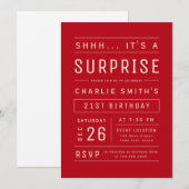Invitation Red Modern Simple Typographie Surprise Anniversair (Devant / Derrière)