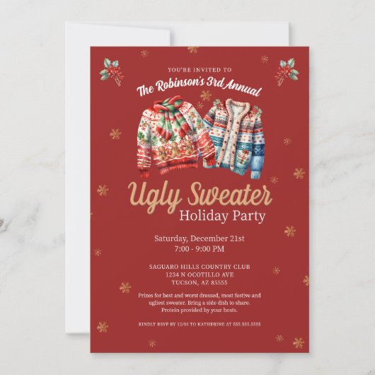 Invitation Red Modern Tacky Fête de Noël moche (Devant)