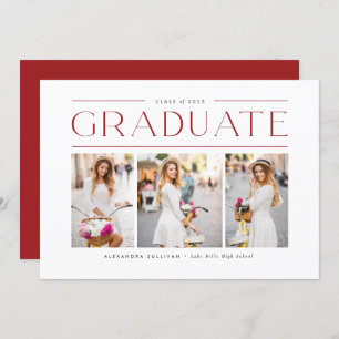 Invitation Red Modern Typographie Photo Collage Graduation
