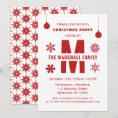 Invitation Red Monogram Fête Joyeux Noël Balls (Devant / Derrière)